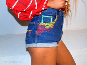 Short en jean taille haute Graphic Rasta