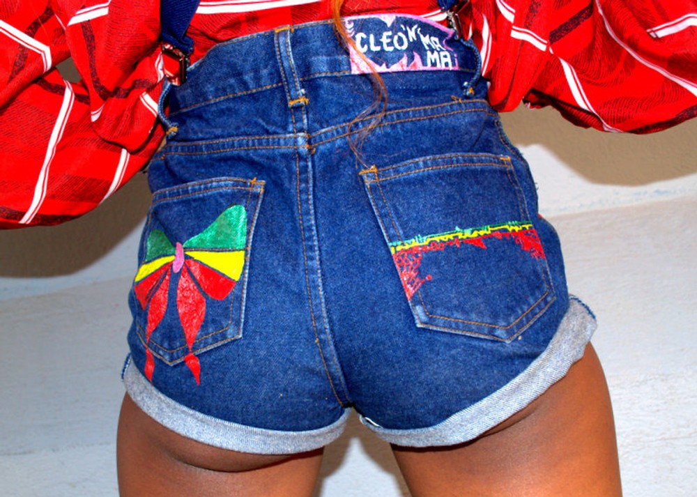 Short en jean taille haute Graphic Rasta