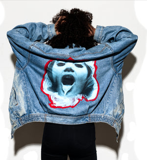 blouson en jean patchs Marylin