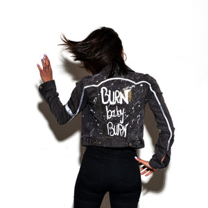 veste jean noire courte Burn Baby motifs original